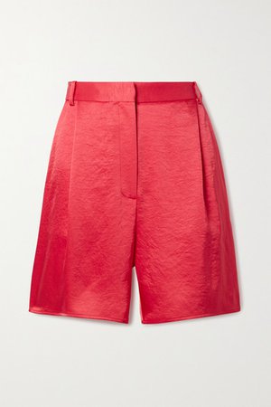 Pleated Crinkled-satin Shorts - Fuchsia