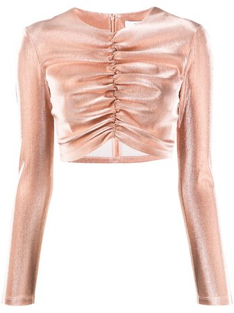 AREA Long Sleeve Cropped Ruched Top - Farfetch