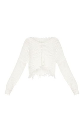 Cream Fringe Hem Knitted Jumper | Knitwear | PrettyLittleThing