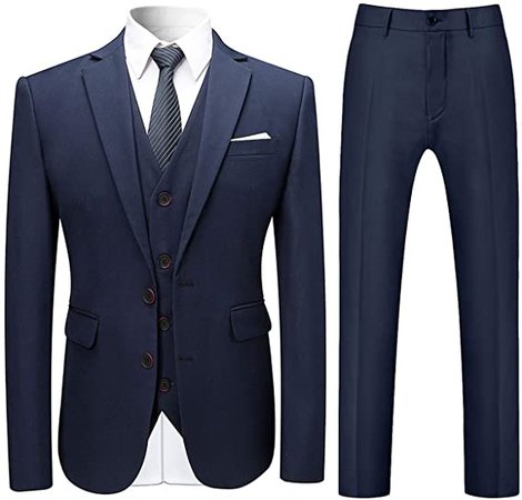 Mens Stylish 3 Piece Dress Suit Slim Fit Wedding Formal Jacket & Vest & Pants at Amazon Men’s Clothing store