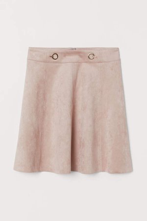 Short Faux Suede Skirt - Pink