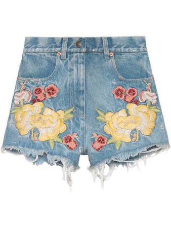 Gucci Embroidered Denim Shorts