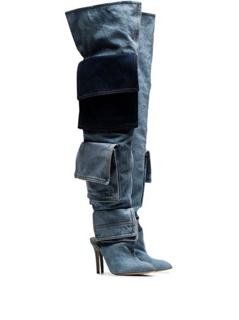 Natasha Zinko blue thigh-high denim boots $799 - Shop SS19 Online - Fast Delivery, Price