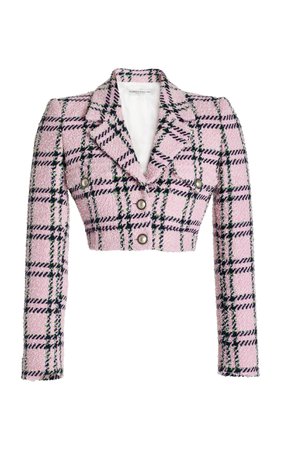 Cropped Tartan Sequin Tweed Jacket By Alessandra Rich | Moda Operandi