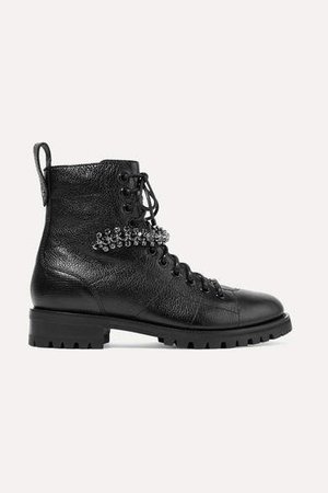 Cruz Crystal-embellished Textured-leather Ankle Boots - Black