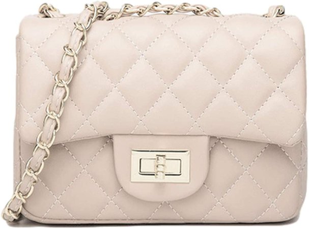 Women's Quilted Shoulder Bag | Chain Link Strap Clutch Purse | Crossbody Mini Messenger Handbag (Beige, Mini): Handbags: Amazon.com