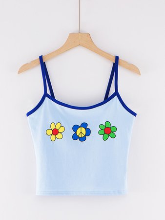 Floral & Peace Graphic Cropped Cami Top | SHEIN USA
