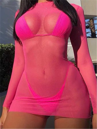 pink bathing suit and cover up