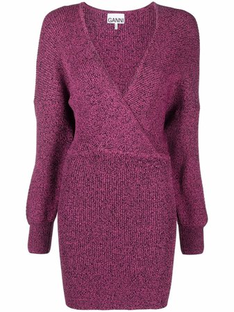 GANNI mélange-knit V-neck Mini Dress - Farfetch