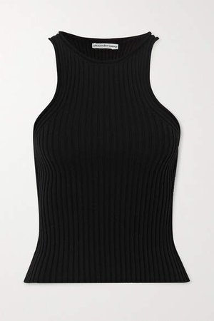 Cutout Ribbed Stretch-knit Tank - Black