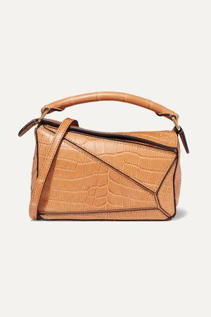 Tan Puzzle mini crocodile shoulder bag | Loewe | NET-A-PORTER