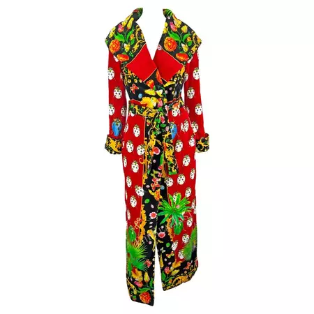 S/S 1995 Gianni Versace Red Lady Bug Print Corset Boned Terrycloth Robe For Sale at 1stDibs