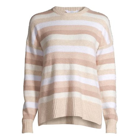 Cozy Crewneck Sweater Beige Stripe