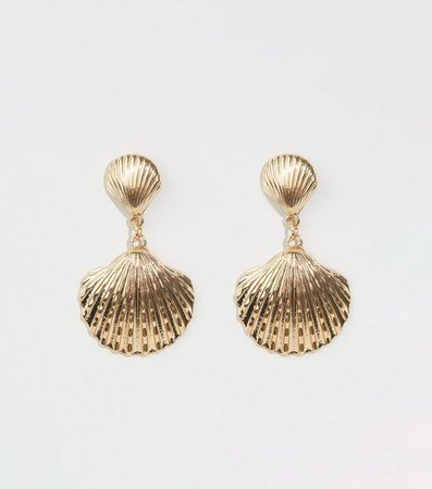 Gold Embossed Shell Drop Earrings | New Look