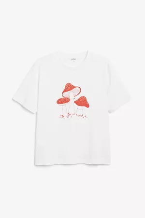 Cotton tee - Mushroom print - T-shirts - Monki WW
