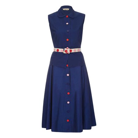 1960s Jonathan Logan Navy Two Piece Set With Coloured Button Feature For Sale at 1stdibs