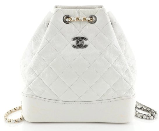 Chanel Gabrielle Backpack Quilted Goatskin and Patent Small White