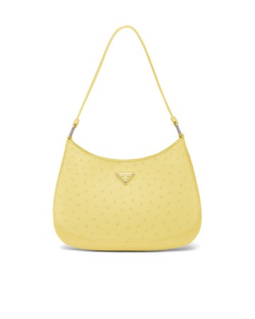 Pineapple Yellow Prada Cleo ostrich leather shoulder bag | Prada