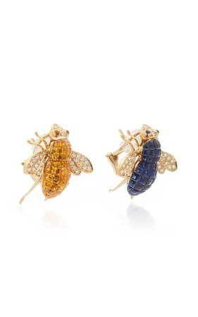 Sabbadini Bee 18K Gold Diamond And Sapphire Earrings