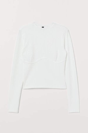Ribbed Jersey Top - White