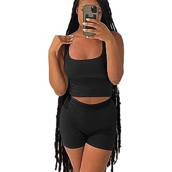 Amazon.com: ZFLM Casual Workout Sets Two Piece Outfits for Women Ribbed Crop Tank Top High Waist Yoga Leggings Active Wear : Clothing, Shoes & Jewelry