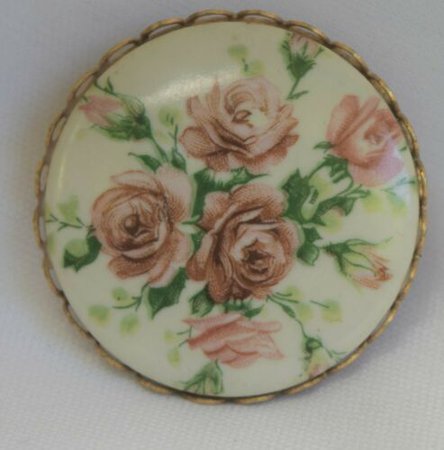 VTG Hand Painted Pink Rose Flower Porcelain Brooch Pin | eBay