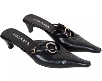 90s Prada Black Leather Kitten Heel Boots / 1990s Prada Square - Etsy