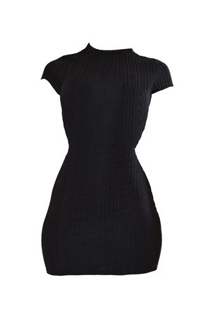 Black Textured Rib Cap Sleeve Bodycon Dress | PrettyLittleThing USA