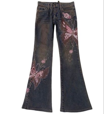 pink butterfly flare jeans