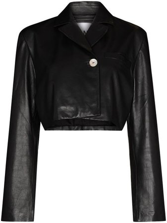 GANNI Cropped Leather Jacket - Farfetch