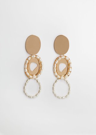 Pearl detail metallic earrings - Women | Mango USA gold