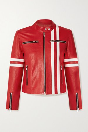 The Ferrara Striped Leather Biker Jacket - Red