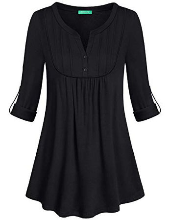 Kimmery Woman Henley Shirt Cuffed Sleeve Notch V Neck Casual Office Tunic Blouse at Amazon Women’s Clothing store: