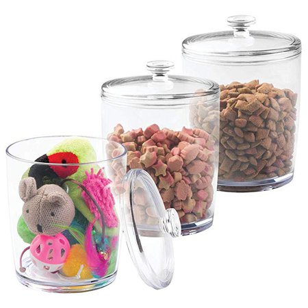 mDesign Pet Storage Jar with Lid for Cat Food, Treats, Toys - Pack of 3, Medium, Clear: Amazon.ca: Home & Kitchen