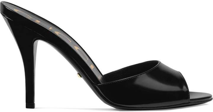 peep toe heeled slides