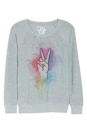 Chaser Rainbow Peace Cozy Pullover grey