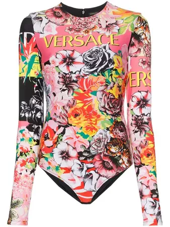 Versace floral print long-sleeved zip-up bodysuit