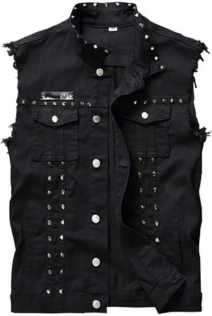 DSDZ Men's Punk Denim Vest Sleeveless Jean Jackets with Rivets Black L US S at Amazon Men’s Clothing store