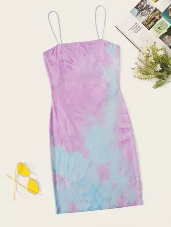Cut Out Back Tie Dye Bodycon Dress | SHEIN USA purple blue