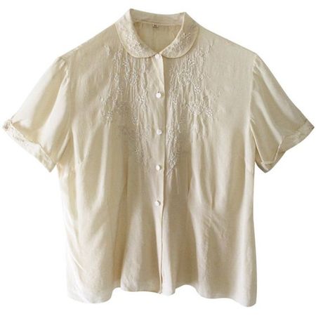 vintage white silk floral blouse