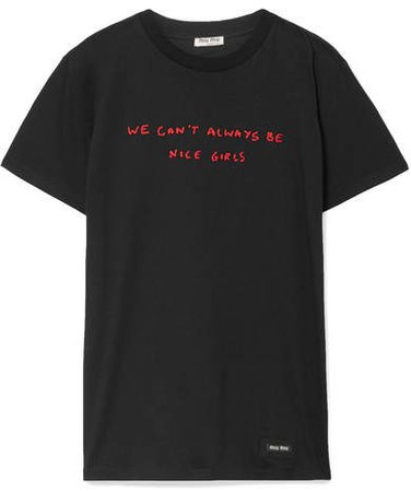 Embroidered Cotton-jersey T-shirt - Black