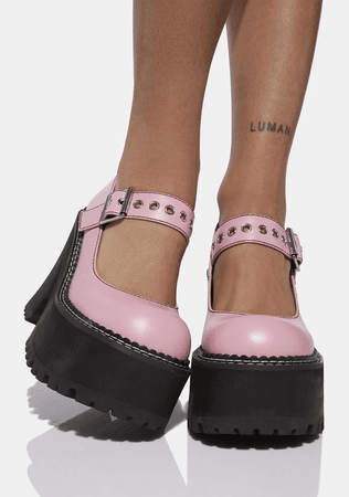 Pink Black Bubble Platform Mary Jane Shoes