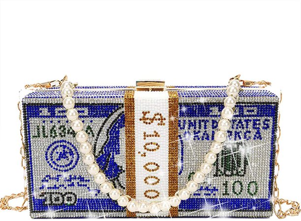 ZOVOTA Dollar Cash Bag Rhinestone Money Shoulder Bag Bill Diamond Clutch Purse Wedding Dinner Handbag (Blue): Handbags: Amazon.com