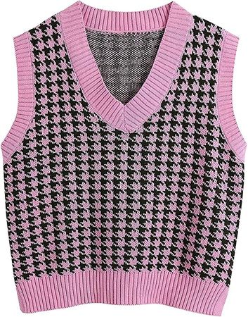 Women's Sweater Vest Casual V-Neck Pullover Shirt Collision Color Sleeveless Sweater Vest Aesthetic Clothes at Amazon Women’s Clothing store