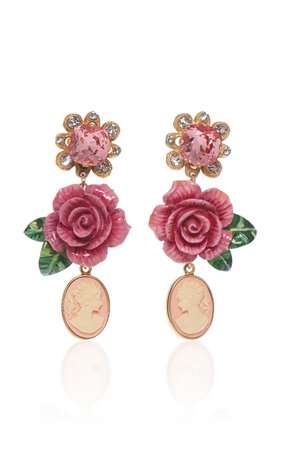 Rosetto Cameo Gold-Tone Brass and Crystal Earrings by Dolce & Gabbana | Moda Operandi