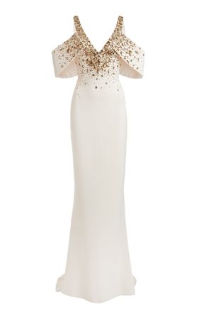 Natural Stones Embroidered Drape-Sleeve Cady Gown By Zuhair Murad | Moda Operandi