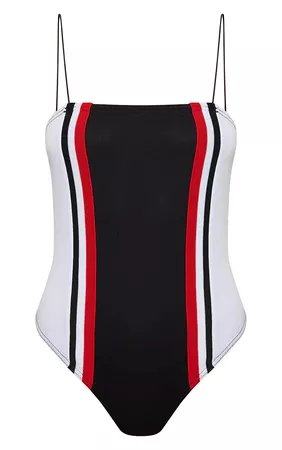 Red black and white striped bodysuit