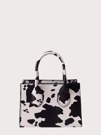 Cow Pattern Satchel Bag With Double Band