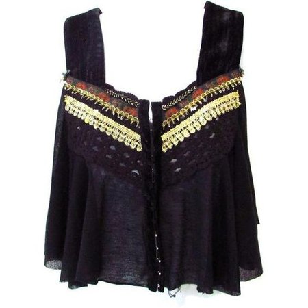 Free People Black Embroidered Cropped Tunic