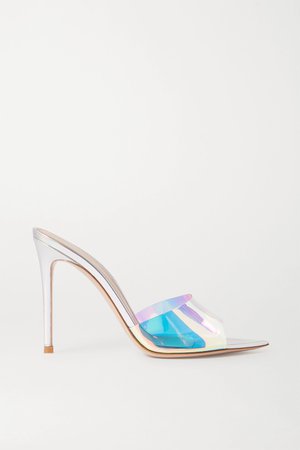 Silver 105 iridescent PVC and leather mules | Gianvito Rossi | NET-A-PORTER